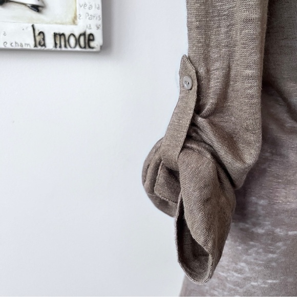 Gerard Darel 100% Linen Mocha Brown Button Down Minimalist Top Size L - Picture 5 of 10